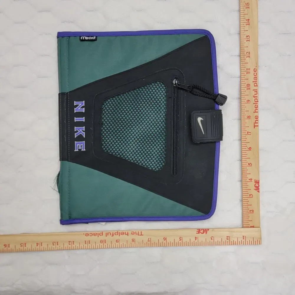 Vintage 1996 Nike Mead Tri-Fold Organizer Binder Cover Green Purple Black 90s